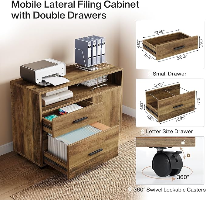 Tribesigns L Shaped Desk with Drawer Cabinet, 63" Executive Computer Desk and lateral File Cabinet, 2 Piece Home Office Furniture with Drawers for Hanging, Door (Rustic Brown, 63 inches)