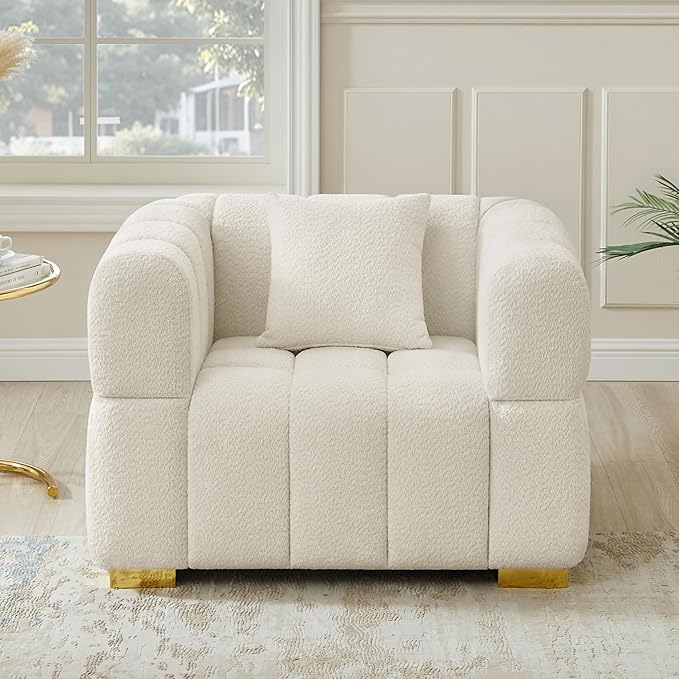 VANOMi Oversized Accent Chairs Set of 2, Boucle Arm Chair with Deep Seat, Oversized Comfy Reading Chair for Living Room, Bedroom, Office, Apartment，White (2 Piece)