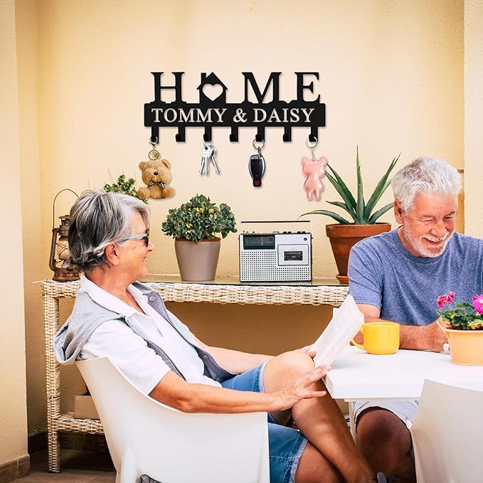 Personalized Metal Key Holder Wall Mount with Family Name Custom Key Hooks Wall Mounted Key Hooks Monogram Name Decor for Kitchen Entryway Hallway Office Doorway