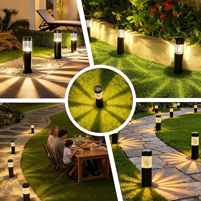 Solar Pathway Lights Outdoor Waterproof, 4 Pack Stainless Steel Stake Lights, Bright 35LM 3000K Warm White LED, IP65 Auto On/Off Landscape Lighting for Garden, Yard, Lawn, Walkway, Patio, Driveway