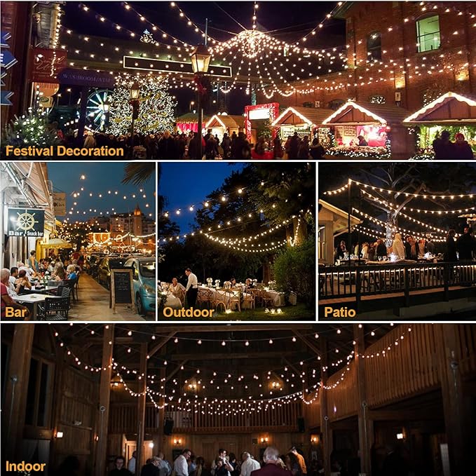 Mlambert 150Ft(3x50Ft) Outdoor String Lights, G40 Globe Patio Lights with 75+6 Dimmable Shatterproof LED Hanging Bulbs for Backyard Party-Black Wire