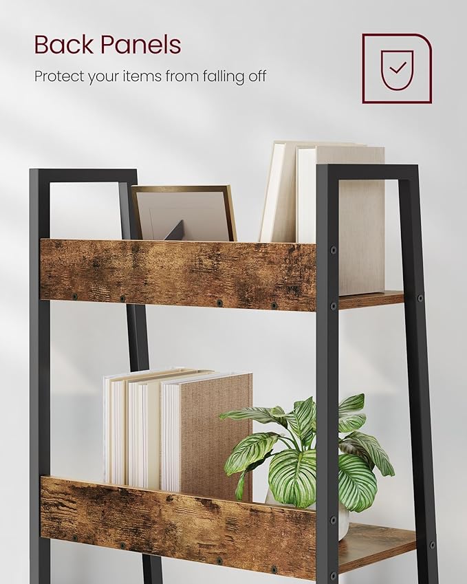 VASAGLE Bookshelf, 5-Tier Narrow Book Shelf, 11.8 x 23.6 x 66.9 Inches, Ladder Shelf for Home Office, Living Room, Bedroom, Kitchen, Rustic Brown and Ink Black ULLS067B01