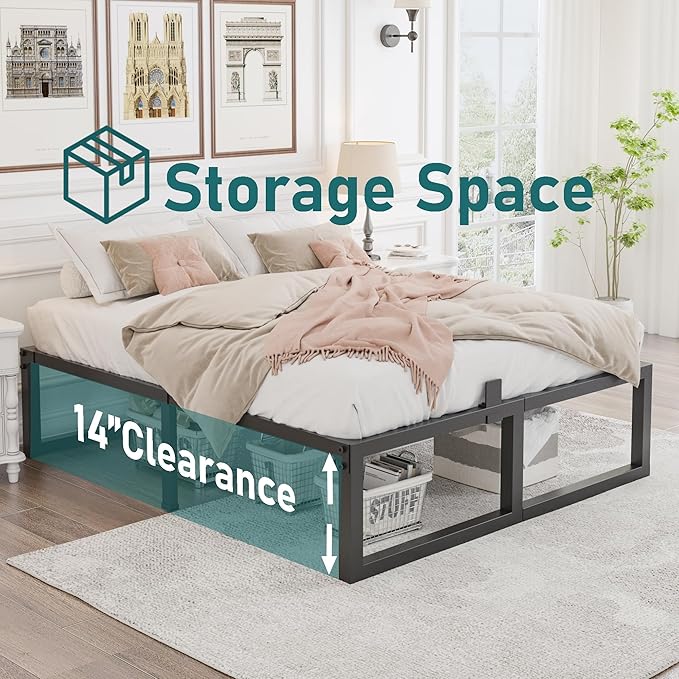 16 inch King Bed Frame,3500 lbs Heavy Duty Metal Platform,Steel Slats Support/No Box Spring Needed/Noise Free/Non-Slip/Easy Assembly