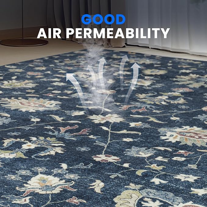 Washable Rugs 8x10 Area Rugs for Living Room,Bedroom,Dining Room- Soft Low Pile Stain-Resistant Carpet with Non-Slip Rubber Backing,Vintage Large Area Rug for Nursery Home Office Decor