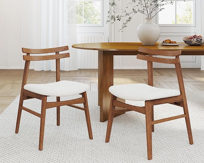 VESCASA 5-Piece Dining Set, 59" L Colonial Oak Rectangle Wood Dining Table with 4 Curved Back Sherpa Beige Wood Dining Chairs for Dining Room, Kitchen, Restaurant, Dining Set for 4