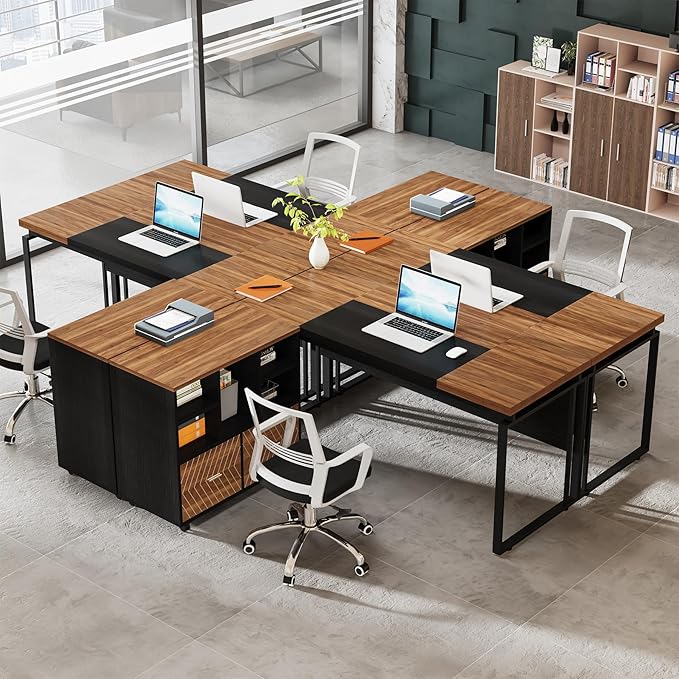 Tribesigns L-Shaped Executive Desk with Reversible File Cabinet, 63" Office Desk with Storage Drawers, L-Shaped Computer Desk with Drawer Cabinet for Hanging Letter Size Files (Walnut & Black)