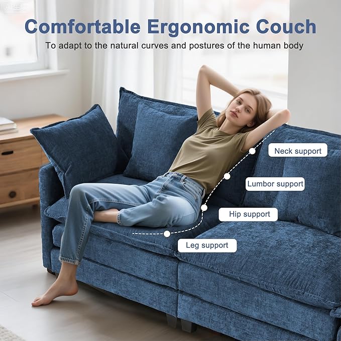 77" Cloud Sofa Loveseat & Couch｜Small 2-Seater Chenille Sectional Sofa with 29.1" Deep Seat｜FSC Certified Solid Wood & Metal Frame｜Easy Assembly & 1YR Guarantee｜ for Apartment Living Room Bedroom