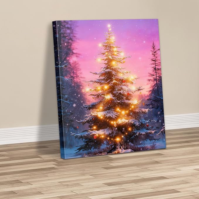 Framed Christmas Pictures Wall Decor,Vintage Pine Tree Prints,Winter Christmas Canvas Wall Art Decoration for Bedroom Bathroom Living Room Rustic Xmas Holiday Gifts (Christmas Tree 18, 11'' X 14'')