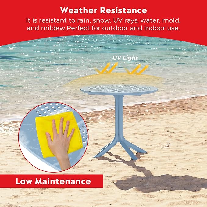 Costaelm Sunshine 31.5" Round Plastic Outdoor Patio Dining Table for 4, French Blue