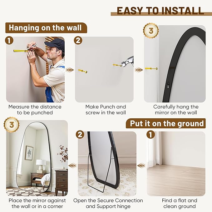 Antok Full Length Mirror, 81"x41" Floor Mirror with Stand,Standing Hanging Leaning Irregular Mirrors for Bedroom Living Room Entryway,Tear Drop Style,Black