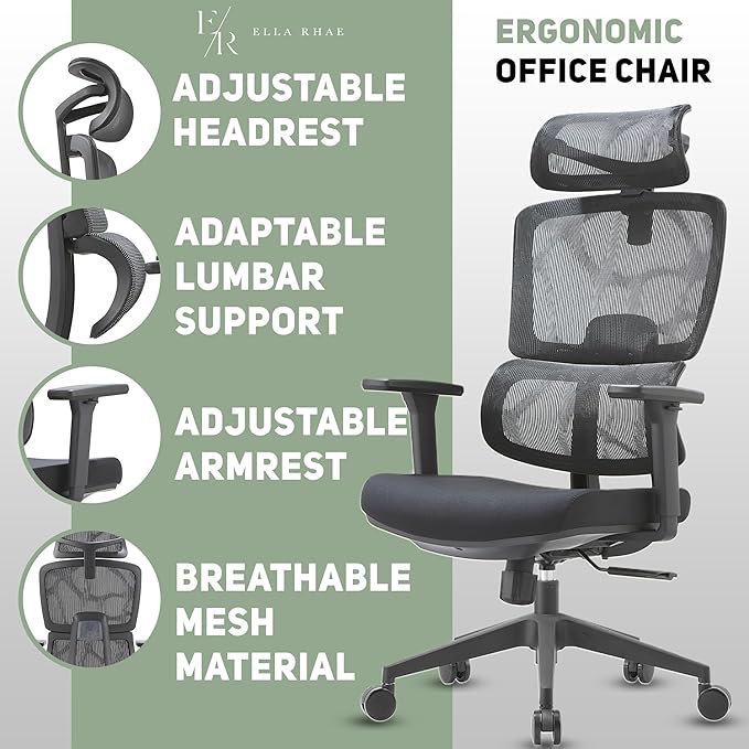 Premium Mesh Executive Home Office Desk Chair, with Ergonomic Lumbar, Black