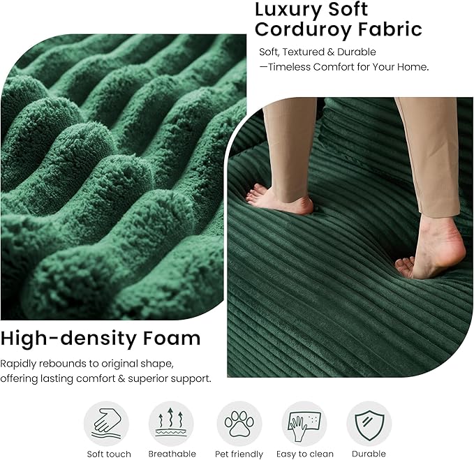 Convertible Sofa Bed,79'' Foldable Sleeper Lounge Modular Couch Comfort Compression Sofa Loveseat for Small Spaces Comfort for Apartment Bedroom (Corduroy Fabric, Dark Green1)