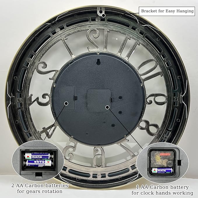 DORBOKER Moving Gears Wall Clock Large Modern Metal Clocks for Living Room Decor, Industrial Steampunk Unique Vintage Rustic Decorative Clock for Home Farmhouse Office, 27.6 Inch,Black Gold Arabic