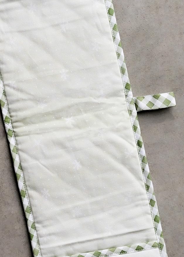 Maison d' Hermine Double Oven Mitt (7" x 35") 100% Cotton Heat Resistant BBQ Cooking Gloves with Loop for Thanksgiving Christmas Decorations Baking Cooking Barbeque Handling Hot Pan (Winter Mornings)