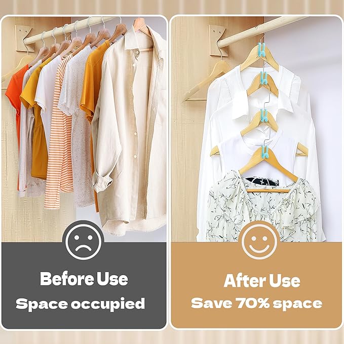 Mlici Hangers Hooks Space Saver, 60 Pack Clothes Connector Hooks, Clothes Stacking Extender for Hangers Closet Organization (Sky Blue)