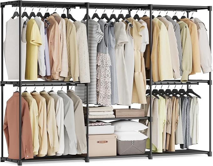 SONGMICS Portable Closet, Freestanding Closet Organizer, Clothes Rack with Shelves, Hanging Rods, Storage Organizer, for Cloakroom, Bedroom, 80.7 x 17.1 x 65.4 Inches, Black URYG035B01