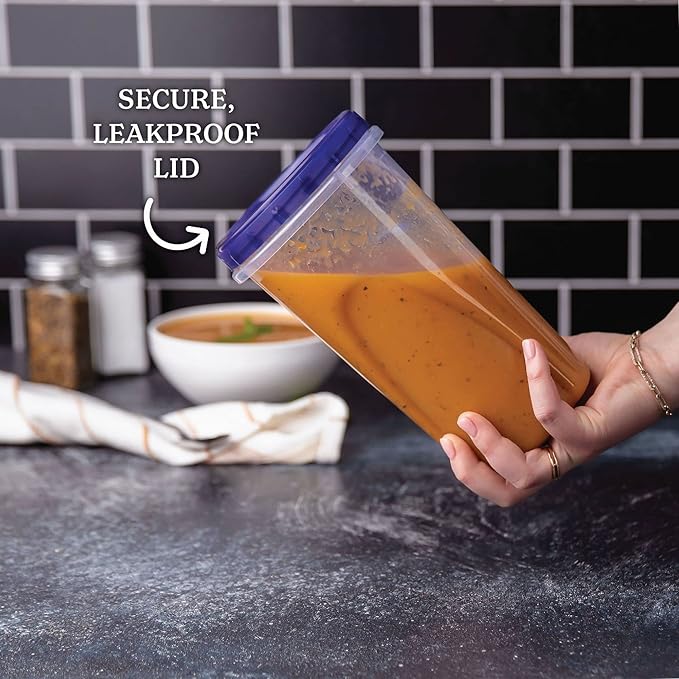 PLASTICPRO [48 oz 8 Pack] Twist Top Deli Containers Clear bottom With blue Top Twist on Lids Reusable, Stackable, Food Storage Freezer Container Pack of 8