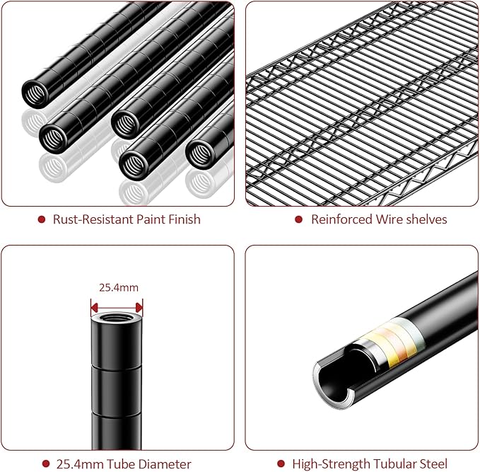 IZEUK 4-Tier Metal Garage Shelving, Heavy Duty Adjustable Storage Rack Organizer, Industrial Steel Shelves for Basement, Kitchen, Office, Warehouse (Black, 17.7" D x 59.1" W x 70.9" H)