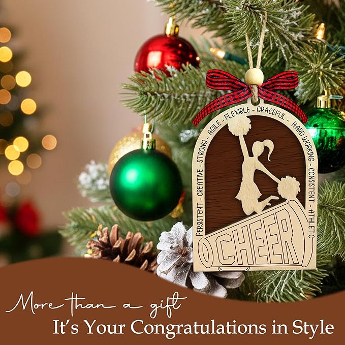 Cheerleader Christmas Ornament 2025 - Cheerleader Gifts for Girls - Gifts for Cheerleaders, Cheer Coach - Cheerleading Ornament Hanging Decor - 2 Layer Wood Cheerleading Ornaments for Christmas Tree