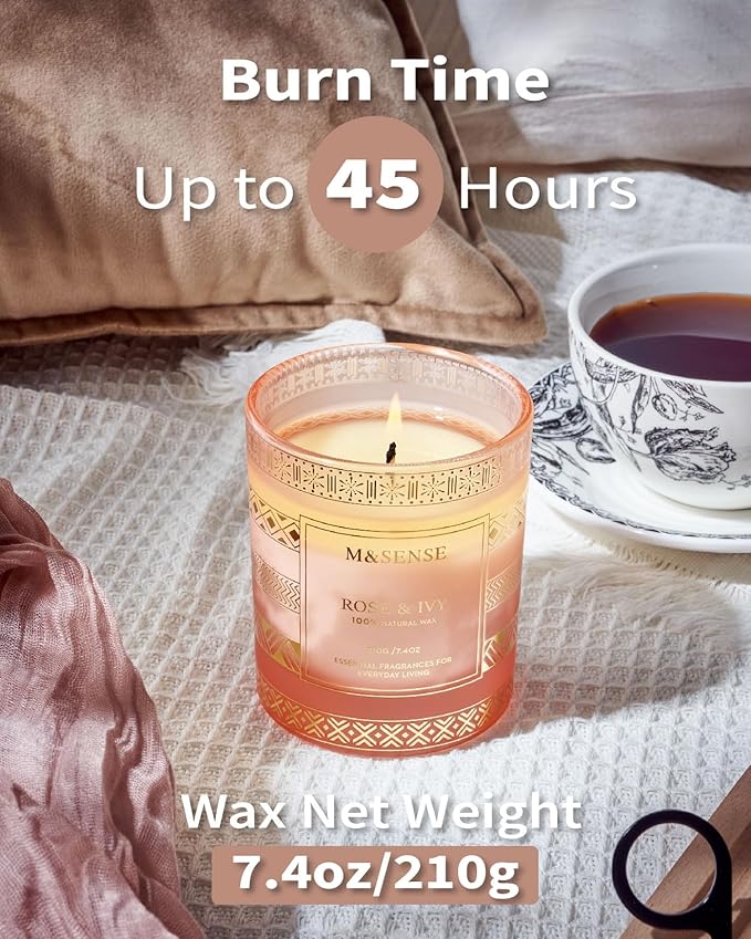 M&SENSE Rose Ivy Candle, Scented Candle Gifts for Women, 45 Hours Slow Burning Natural Soy 7.4oz, Stress Relief Luxury Aromatherapy Candles Home Decor, Christmas Thanksgiving Halloween Gifts for Her
