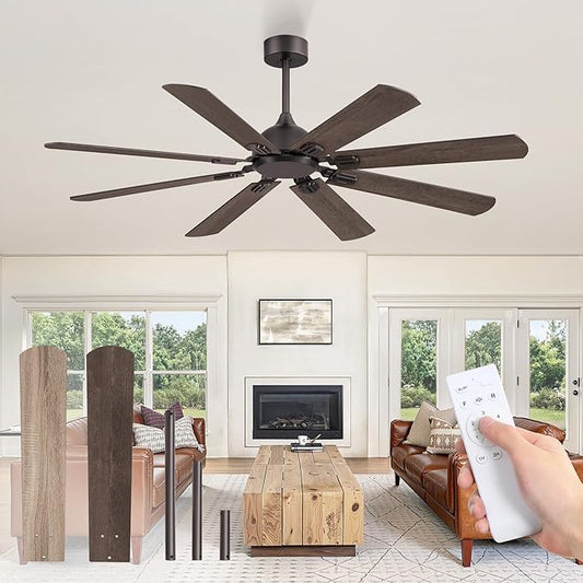 Fanbulous 62 Inch Ceiling Fans No Light with Remote, Modern Ceiling Fan without Light, Dual Finish 8 Blades, Reversible DC Motor, 6 Speed, Large Ceiling Fan for Indoor or Covered Outdoor, Oil Bronze