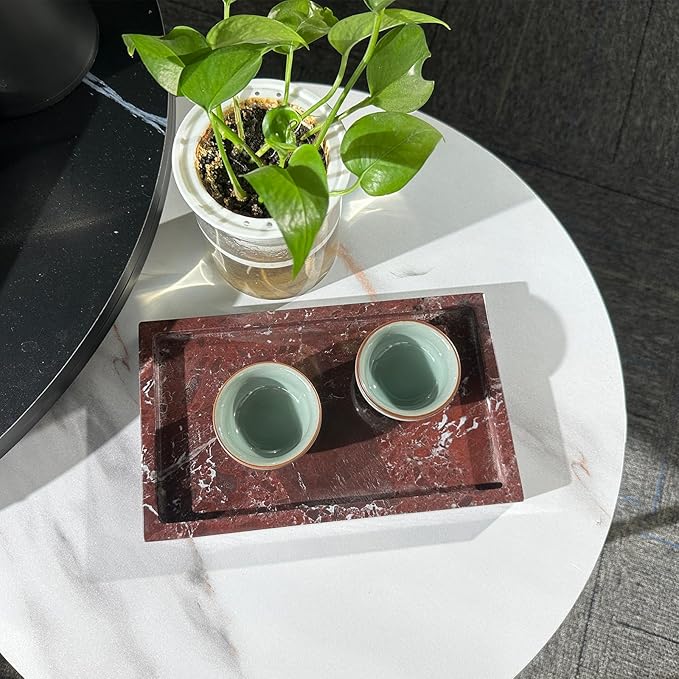 Natural Red Marble Vanity Tray, 9.8"x5.9" Genuine Marble Tray for Bathroom/Kitchen/Dresser (Rosso Levanto)