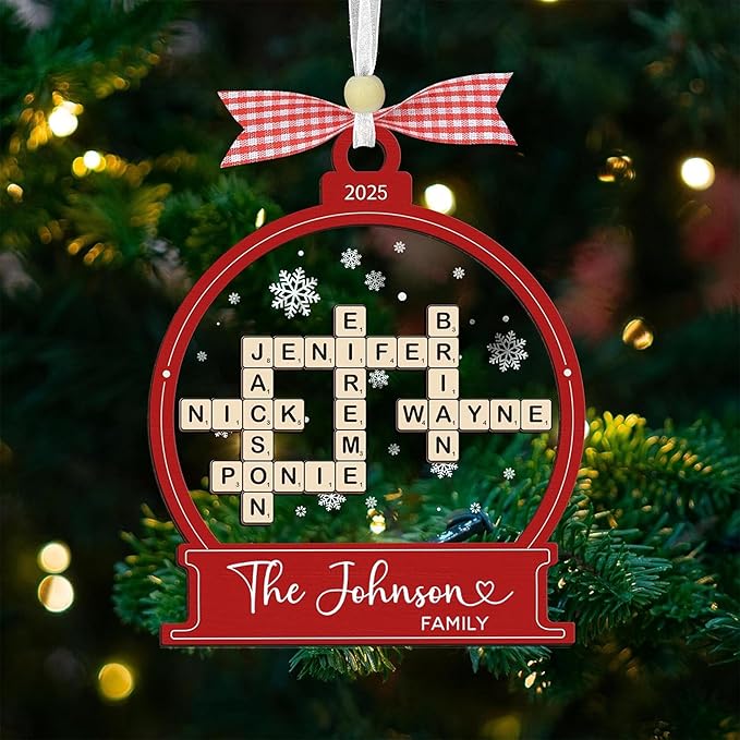 Custom Family Crossword Christmas Ornament, Personalized Srabble Christmas Keepsake Decor, Family Names Puzzle Home Decor, Custom Scrabble Hanging Gift