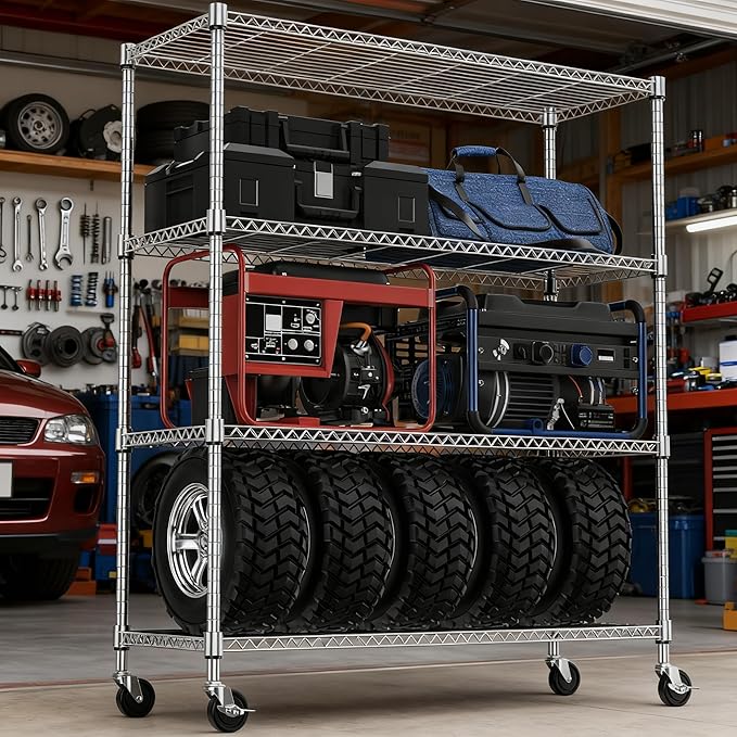 4 Tiers Shelf 1400 lbs Steel Storage Shelving Utility Shelving Unit Steel Organizer Wire Rack for Home,Kitchen,Office,Garage Chrome 17.7" D x 47.2" W x 62.6" H