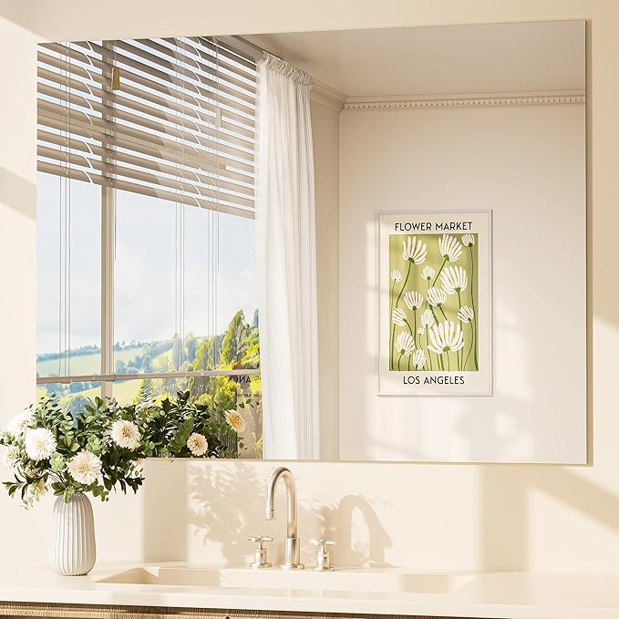 TETOTE 48" x 36" Frameless Bathroom Mirrors for Over Sink Wall-Mounted Vanity Mirror for Bedroom, Living Room, Entryway, Gym, Horizontal/Vertical