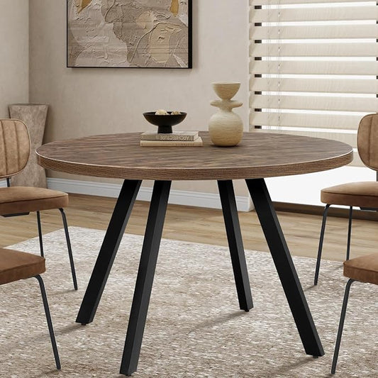 Round Wood Dining Table for 4-6, 47" Mid Century Modern Kitchen Table (Only Table), Brown