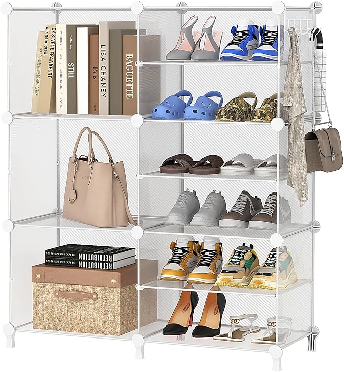 AWTATOS Closet Organizer 6 Cube Storage Shelves Portable Closet Clothes Organizers and Storage Stackable Cubby Shelving for Closet Bedroom Living Room Office, Transparent Twill