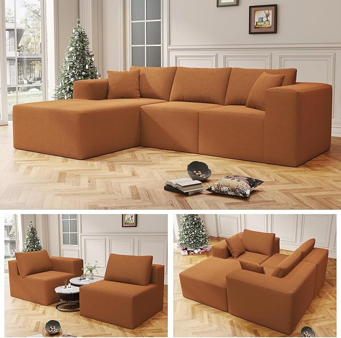 108" Cloud Sectional Couch with L-Shape Chaise,4 Seat Modern Modular Sofa with Deep Seat,Upholstered Couches for Living Room Bedroom, Boneless Couch