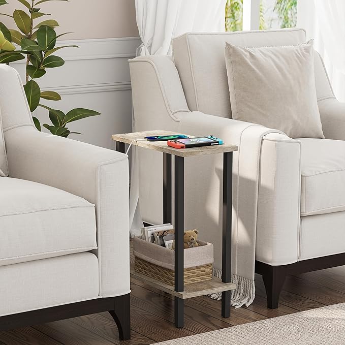 TUTOTAK Small Side Table, Narrow End Table, Set of 2, Skinny Sofa Table, Slim Nightstand, Couch Table, Living Room, Bed Room, Greige TB01BG0622