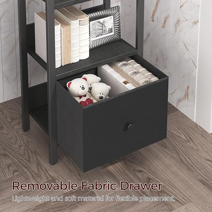 Bookshelf, 6-Tier Bookcase with Drawer, Small Book Shelf for Small Space, Storage Shelf Organizer, for Living Room, Bedroom, Study, Kitchen, Black BKHB66101