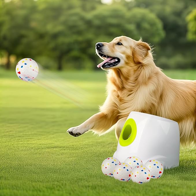 ALL FOR PAWS Automatic Ball Launcher for Dogs, Interactive Puppy Pet Balls Outdoor Thrower for Medium to Large Dogs, Ball Throwing Machine for Dogs, 6 ETPU Balls Included(2.5"), Rechargeable Battery