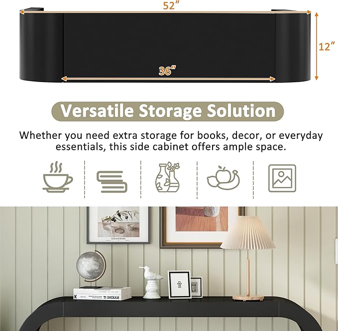 Modern Curved Console Table 52-Inch Narrow Entryway Sofa Table for Living Room Entrance Hallway Furniture, Black