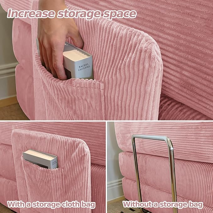 78.8''Convertible Sleeper Sofa Bed,Compressed Floor Boneless Couch,Modular Modern Corduroy Sofa for Living Room Bedroom -with Fixed-Shape Frame and Support Armrest,Easy Assembly(Pink)