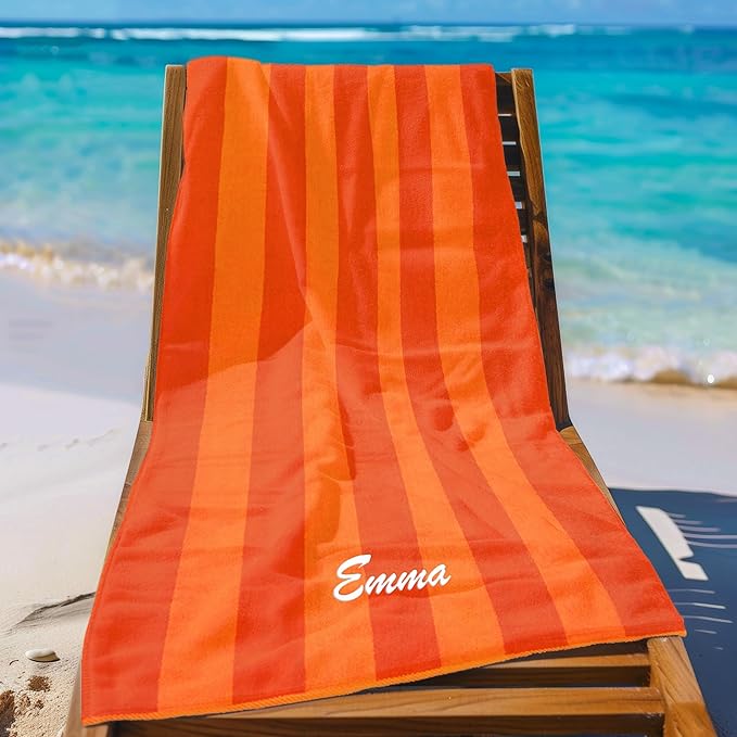 Kaufman - Personalized Velour Beach and Pool Towel 100% Cotton 30in X 60in Solid Color Bath Towel Embroidered (Orange/Honey)