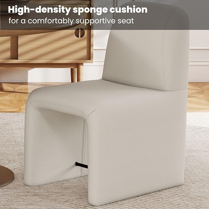White Upholstered Chenille Dining Chairs Set of 4, Mid Century Modern Dining Room Chairs with Deep Seat & Curved Back, Armless Side Chair Comfy Kitchen Chairs for Living Room/Kitchen