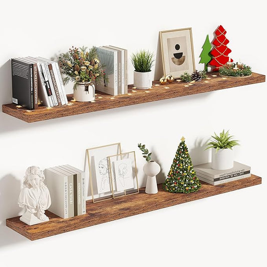 Vivelove 10 Inch Deep Floating Shelves 48 inch Long, 48 x 10 Wide Wall Shelves with Invisible Brackets, for Bedroom Bathroom Living Room Kitchen Office, Farmhouse Home Decor, Set of 2, Rustic Brown