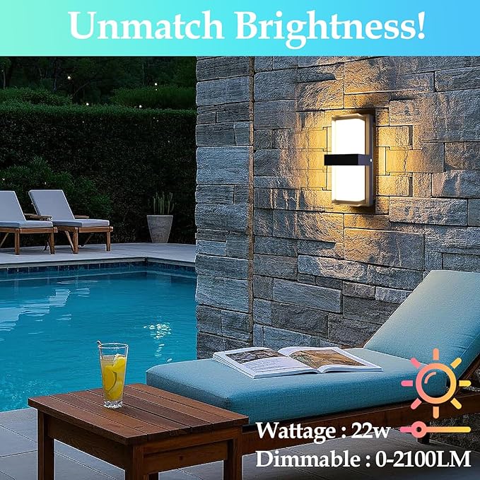 RGBCWW Color Changing LED Outdoor Wall Lights,14in 22W Smart Exterior Wall Sconces, IP65 Waterproof Outdoor Porch Lights,Tuya App Control for Front Door,Garage & Yards