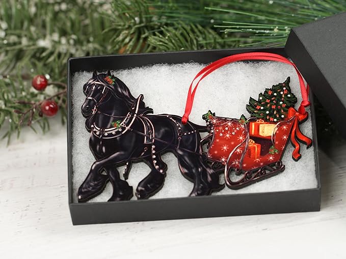 Friesian Horse Christmas Ornament, Friesian Horse Sleigh Decoration, Laser Cut Christmas Tree Decor, Horse Gifts for Women