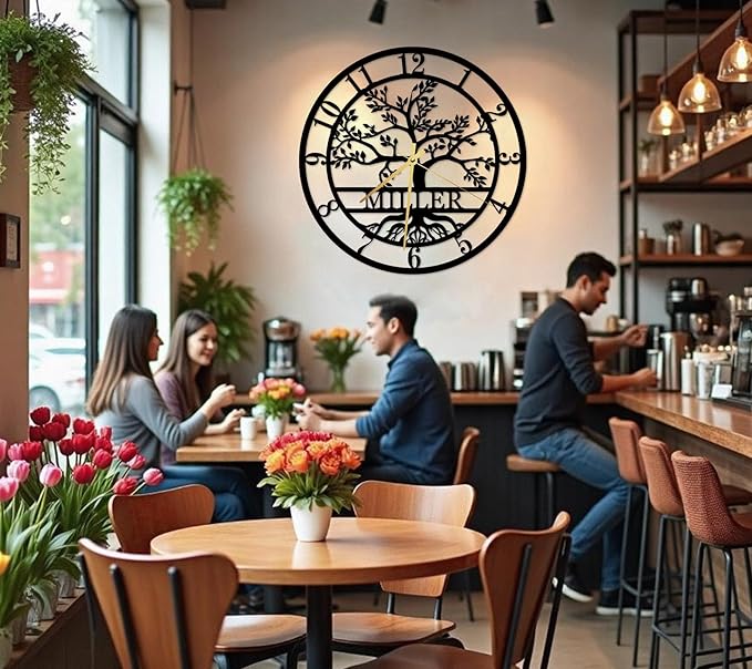 Custom Metal Tree of Life Wall Clock, Personalized Last Name Wall Decor, Silent Clock, Large Family Name Home Decor, Wall Hanging Olive Tree Sign, New Home Gift