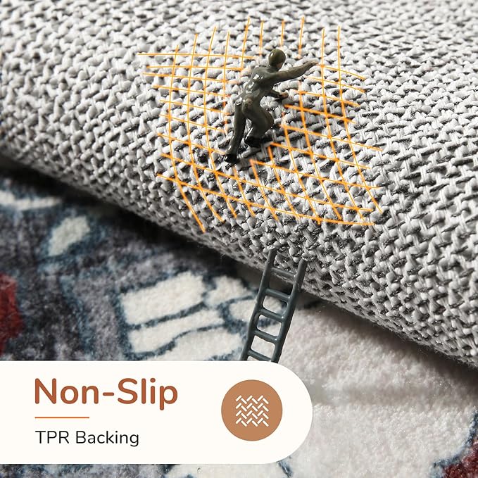 OPPODREAM Thin 6x9 Area Rugs, Washable Rug 6x9 with Non Slip Backing, Faux Cashmere Low-Pile 6 x 9 Carpet, Black & Red