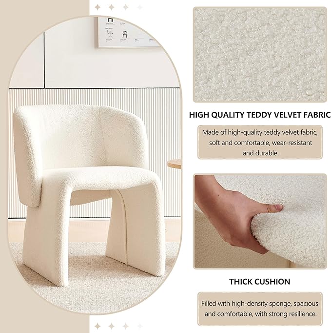 Dining Chair Upholstered Set of 4,Stylish Accent Barrel Side Chairs Cozy Sofa Chairs Teddy Velvet Comfortable Armchairs for Bedroom Reading Room Waiting Room Kitchen Dining Room