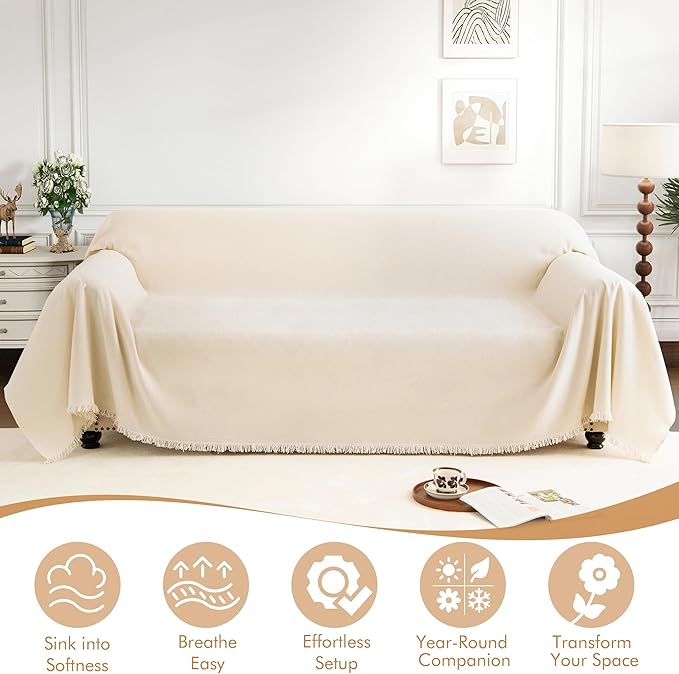 Couch Cover for 2 Cushion Couch Sofa Pet Friendly, Chenille Sectional L Shaped Sofa Cover Washable for Dogs Cats Kids, Leather Furniture Protector Slipcover Decor for Living Room, 71"x102"