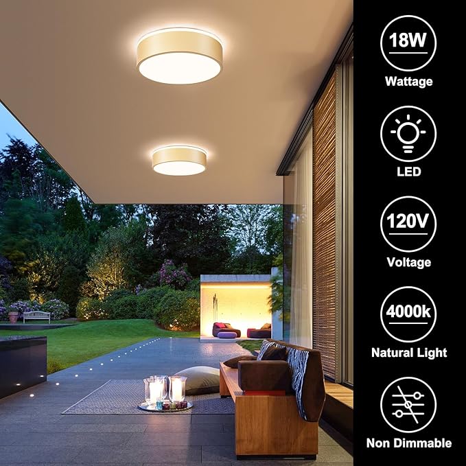 Vikaey Gold LED Ceiling Light, Modern Flush Mount Ceiling Light Fixture, Not Dimmable Minimalist Round Metal Lighting Fixture Ceiling Lamp for Hallway, Entryway, Bedroom, Balcony, 11.81 Inch