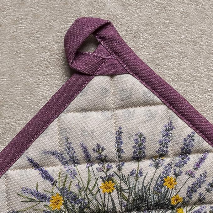 Maison d' Hermine Pot Holders 100% Cotton Heat Resistant Potholders 8" x 8" Hot Pads with Loop BBQ, Cooking, Baking, Grilling, Kitchen, Handling Hot Pans Spring/Summer (Pack of 1, Fanny Lavender)
