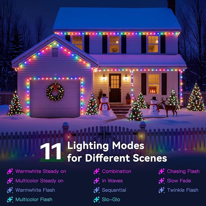 Outdoor Christmas Lights, 400LEDs 131FT Christmas Tree String Lights, IP67 Waterproof 11 Modes Warm and Multicolor Holiday Lights with Remote for House Yard Xmas Decorations
