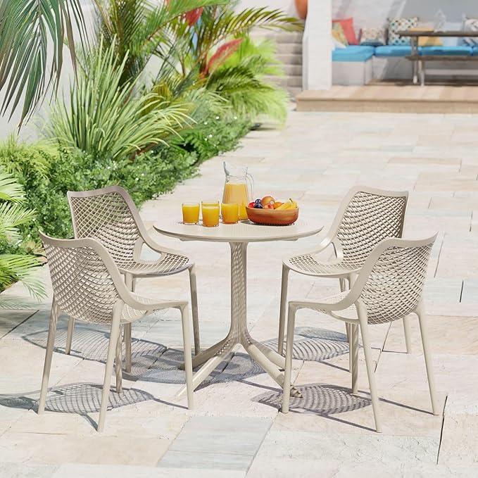 Costaelm Sunshine 31.5" Round Plastic Outdoor Patio Dining Table for 4, Sand